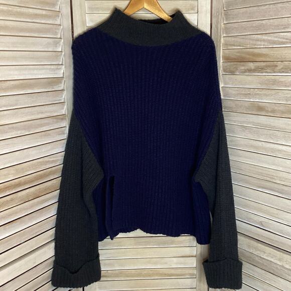 Victor Alfaro Oversized Chunky Shaker Knit Turtleneck Sweater Navy Gray M - Picture 7 of 10